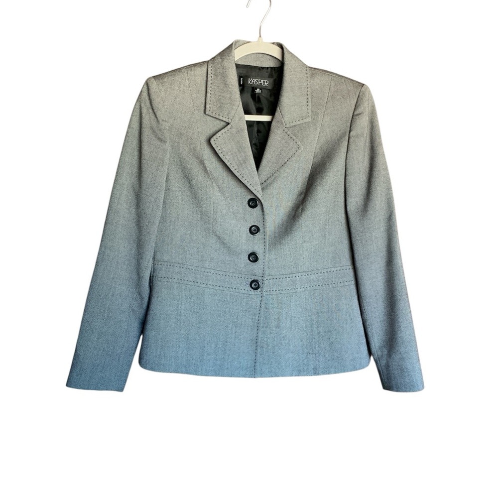 Kasper womens 2 - piece suit gray black size 8 petite 8P interview office career - Picture 2 of 13